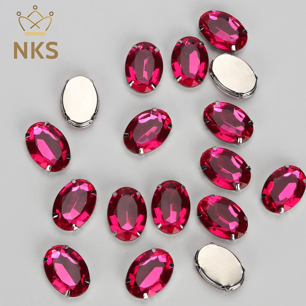 NKS 18x25mm forma ovale cucire su cristallo acrilico pietra argento artiglio strass per abbigliamento decorazione scarpe borse