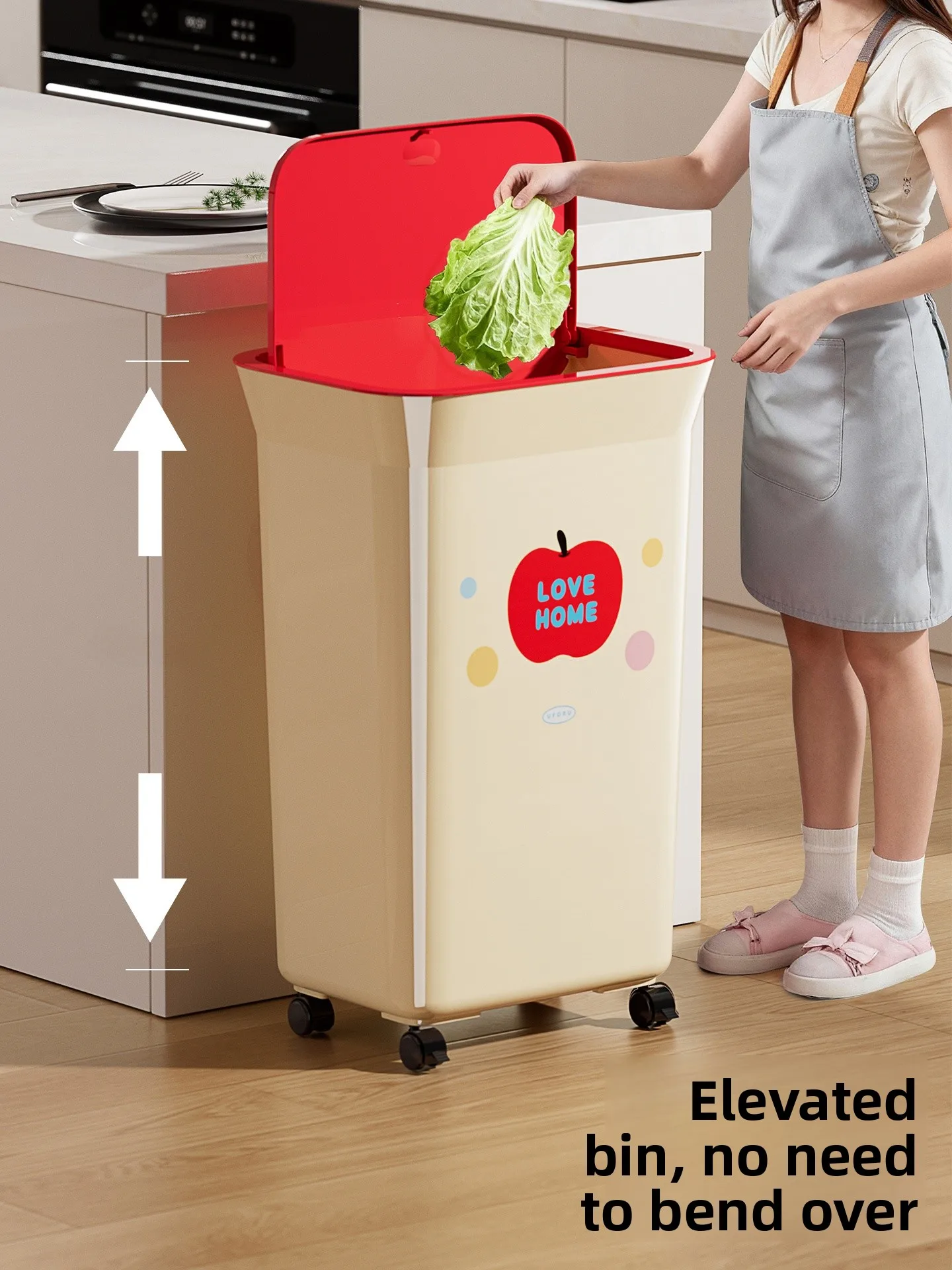Large Capaci Kitchen Tra Can with Lid And Wheels Mobile No Bent over Home Use New Model High Aesthetic Value Garbage Can