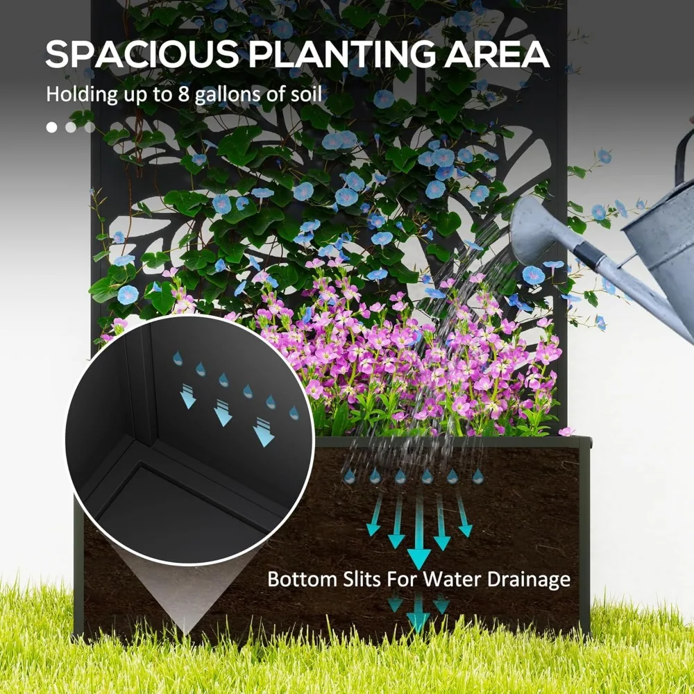 Metal Raised Garden Bed with Trellis and Privacy Panel, Freestanding or Wall Mounted Planter Box for Outdoor Plants - Image 3