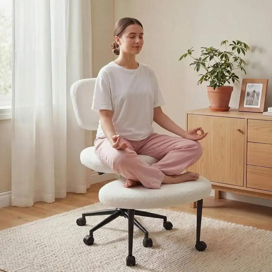 Criss Cross Legged Meditaion Chair,Exquisite Home Office Furniture,Ergonomic Kneeling With Lumbar Support And Adjustable Height