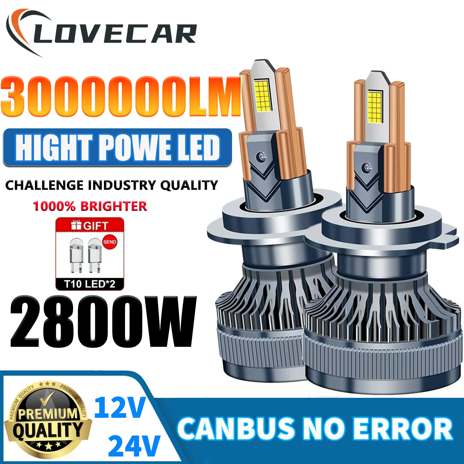 LOVECAR H11 Led Headlight High Power 6 Copper No Errors Turbo Car Light Super 9005 9006 9012 H1 H4 H7 H11 12V 24V Turbo Lamp