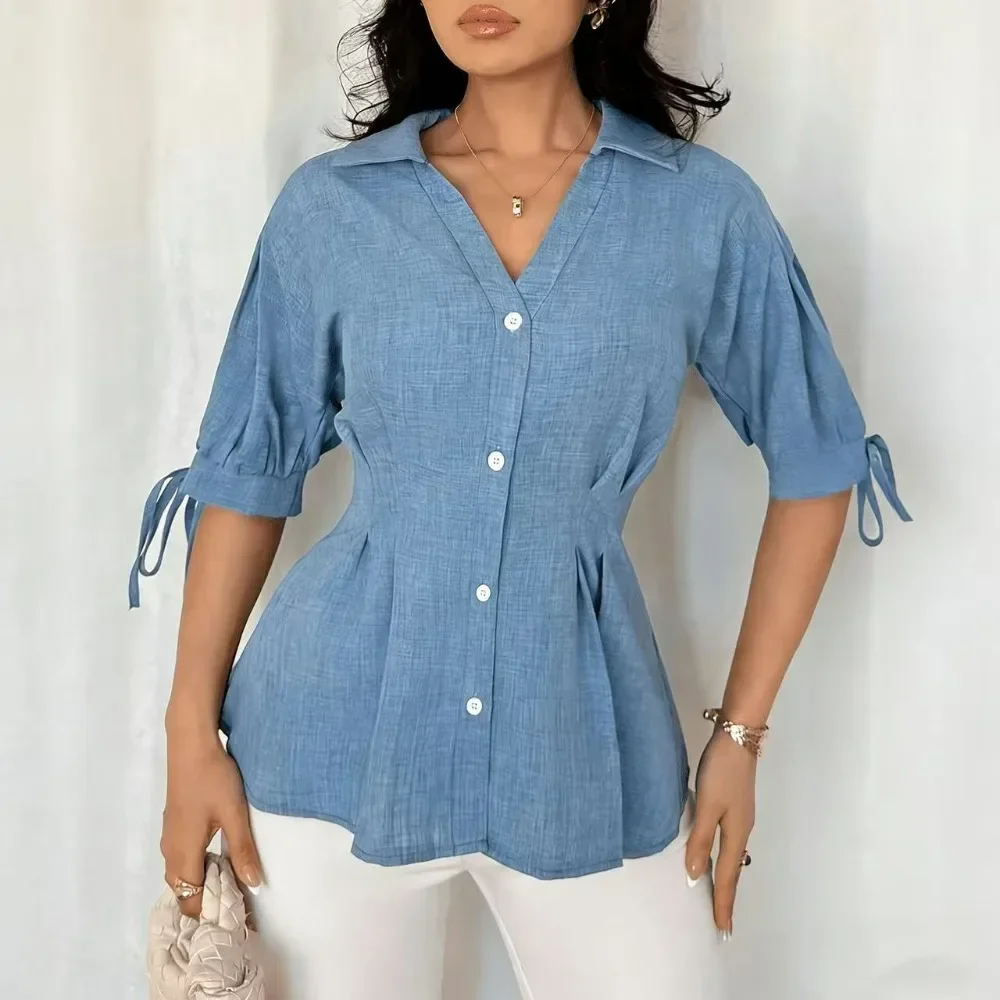 Women Summer Plaid Short Sleeve Button Down Shirt Versatile Casual Office Streetwear Minimalist Chic Ladies Breathable Wrinkle