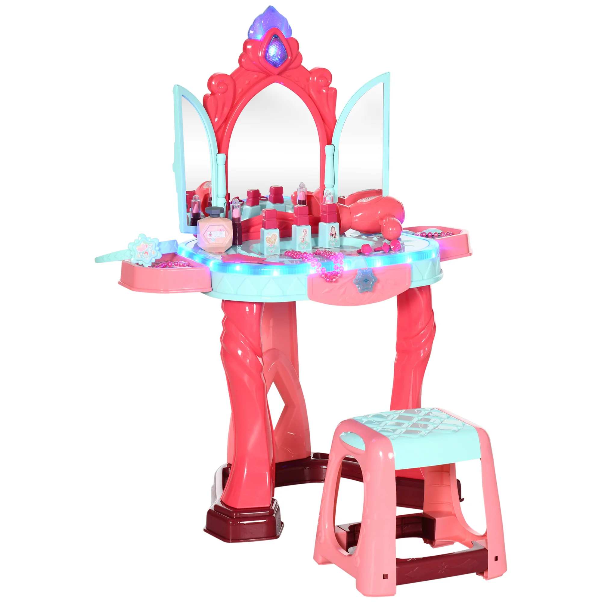 AIYAPLAY Tocador de Juguete para Niñas de +3 Años con Taburete Espejo 57x34x76cm