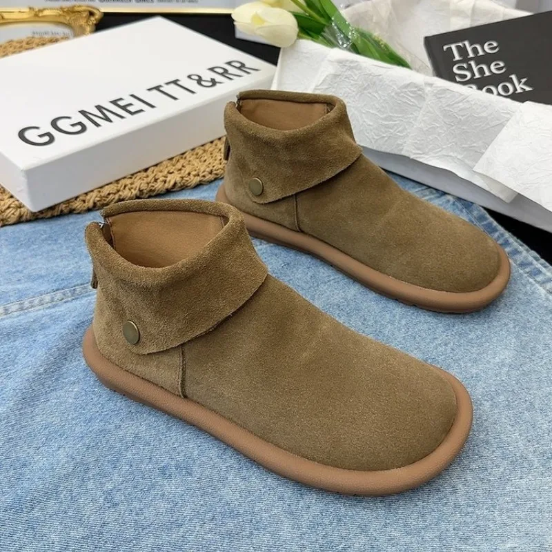 Women Ankle Snow Boots Suede Casual Cozy Walking Warm Shoes Woman 2024 Autumn Winter Fashion Flat Boots Zapatillas Mujer