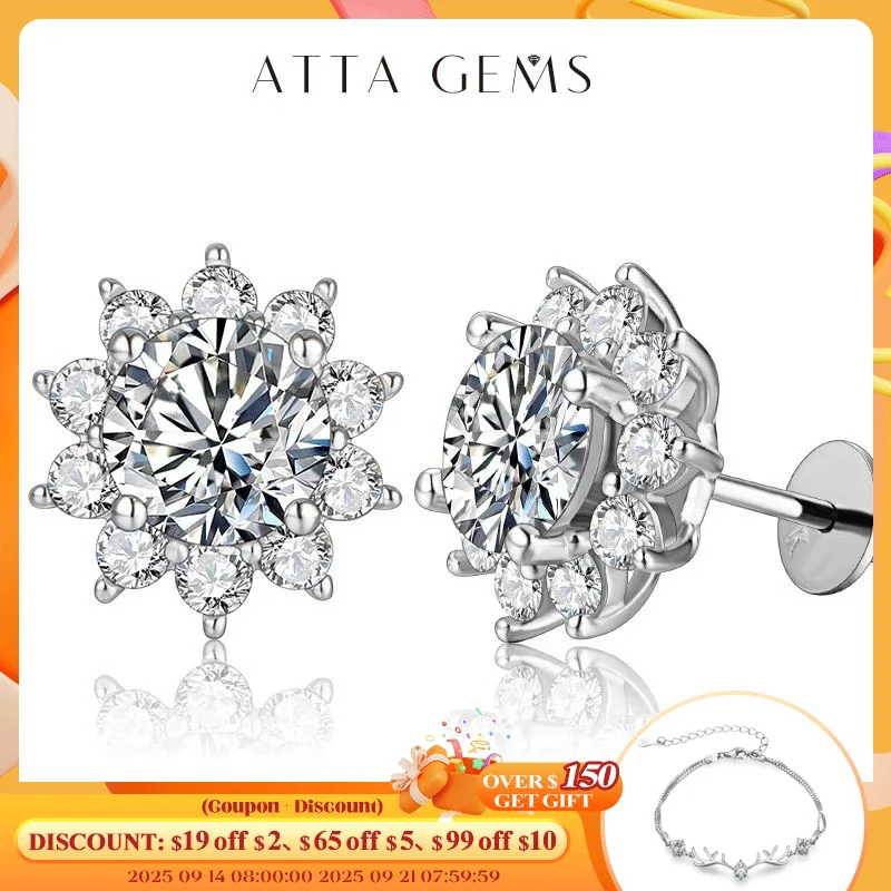 

Snowflake Stud Earrings 925 Sterling Silver Jewelry 6.5mm 1.0 Carat Diamond Moissanite Earrings For Women Wedding Gift