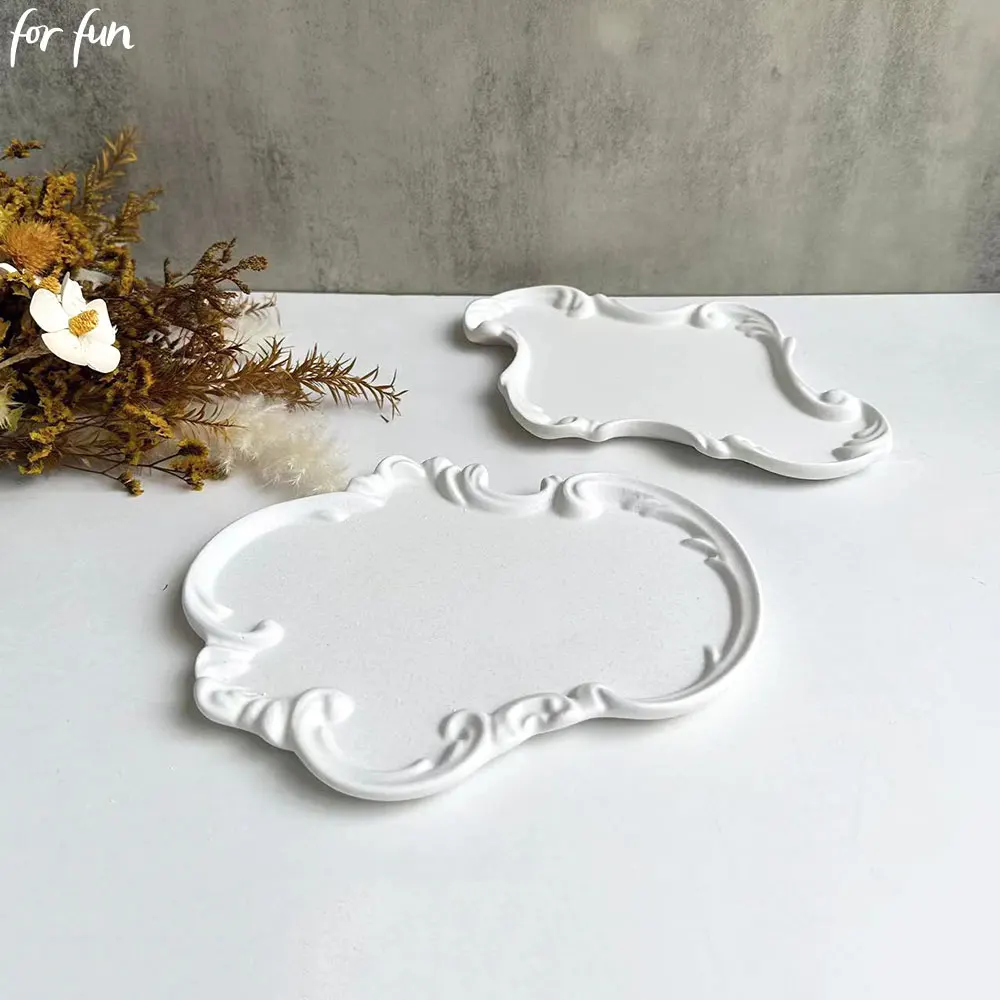 For Fun European Lace Tray Silicone Molds DIY Crystal Resin Gypsum Cement Storage Dish Plate Mold Jewelry Display Home Decor