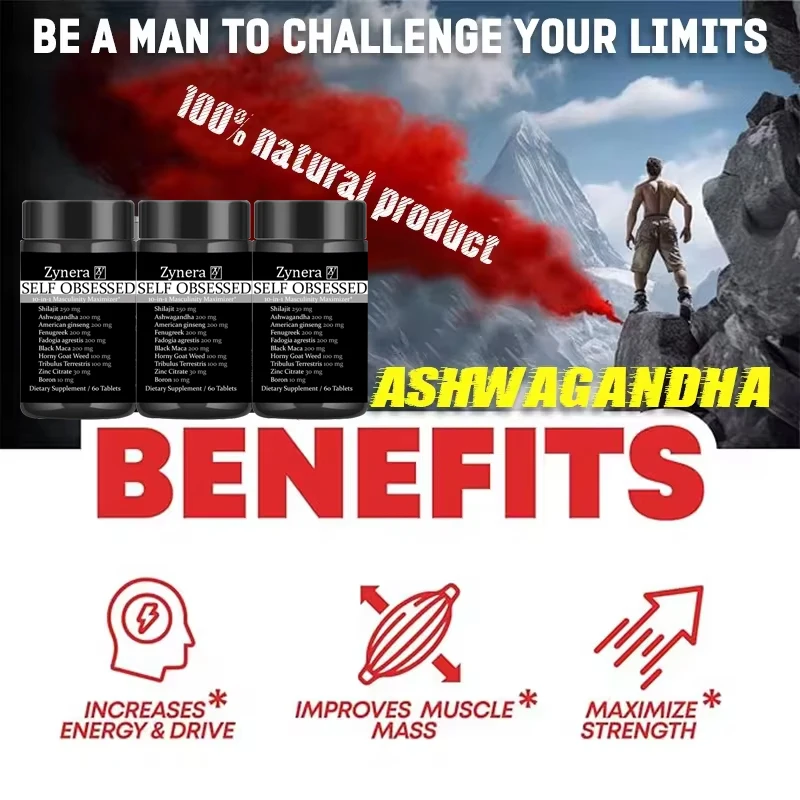 Integratore in Compresse di Ashwagandha, Shilajit e Maca, Capsule Anti-ossidanti, per l'Immunità e la Funzione Erettile Maschile