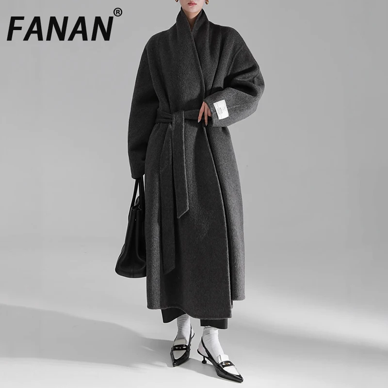 

FANAN 100% Wool Coat For Women Loose Style Bathrobe Elegant Fashion Autumn Winter Jacket 2025 High End Woolen Outwear Female