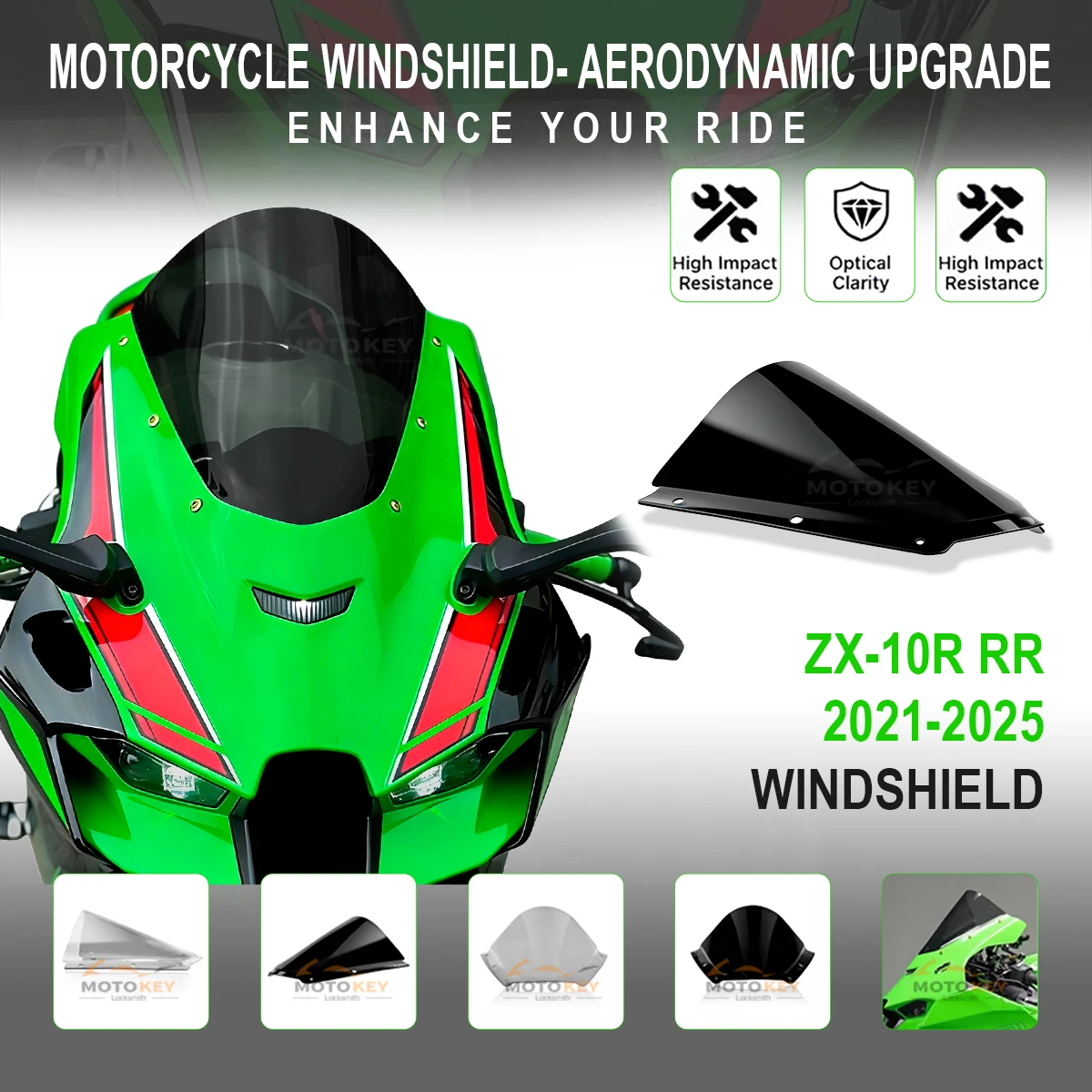 

For Kawasaki ZX10R ZX-10R 2021-2025 Double Bubble Windscreen Windshield Wind Deflectors for 10R 10RR Models