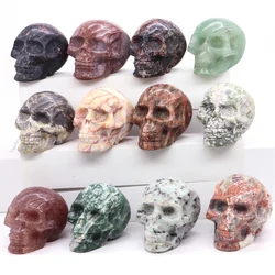 45mm Skull Statue Natural Stone Carved Ghost Head Healing Crystal Room Decor Witchcraft Gemstone Crafts Halloween Gift Wholesale