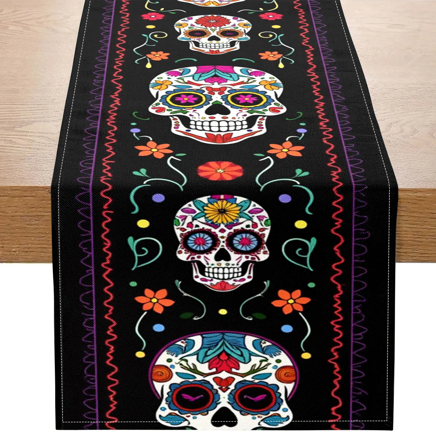 

1 Piece Day of the Dead Themed Table Runner, Colorful Skulls and Floral Patterns, Suitable for Day of the Dead Parties, Exotic Decorations