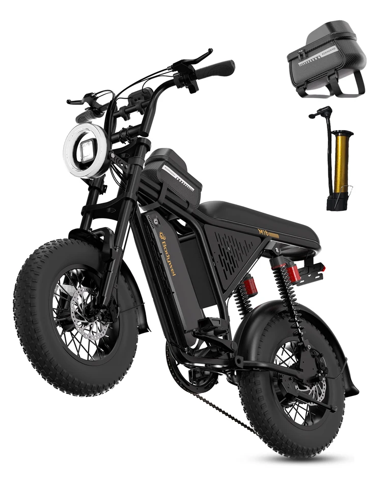 Bodywel M16PRO 16" Electric Bike for Adults/Teens, Peak 1500W48V 15.6Ah Battery,Off-Road Motorcycle Full Suspension Fat Tire All-Terrain ebike US stock