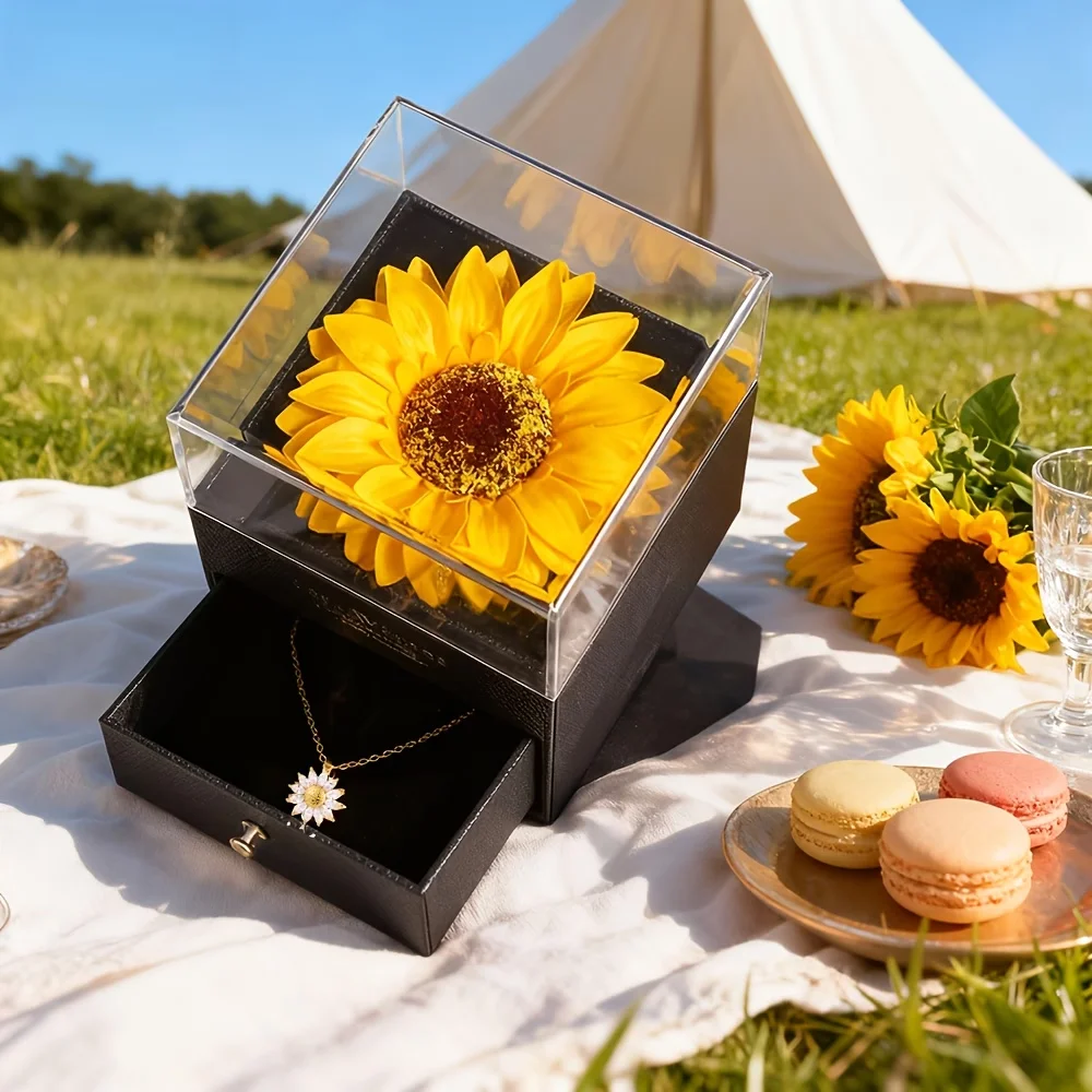 Zeitlose Zuneigung Sonnenblumen-Halskette Geschenkbox-Set - Perfekt für Jahrestage, Muttertag & Mehr - Ideales Geschenk für die Freundin – Detail 4