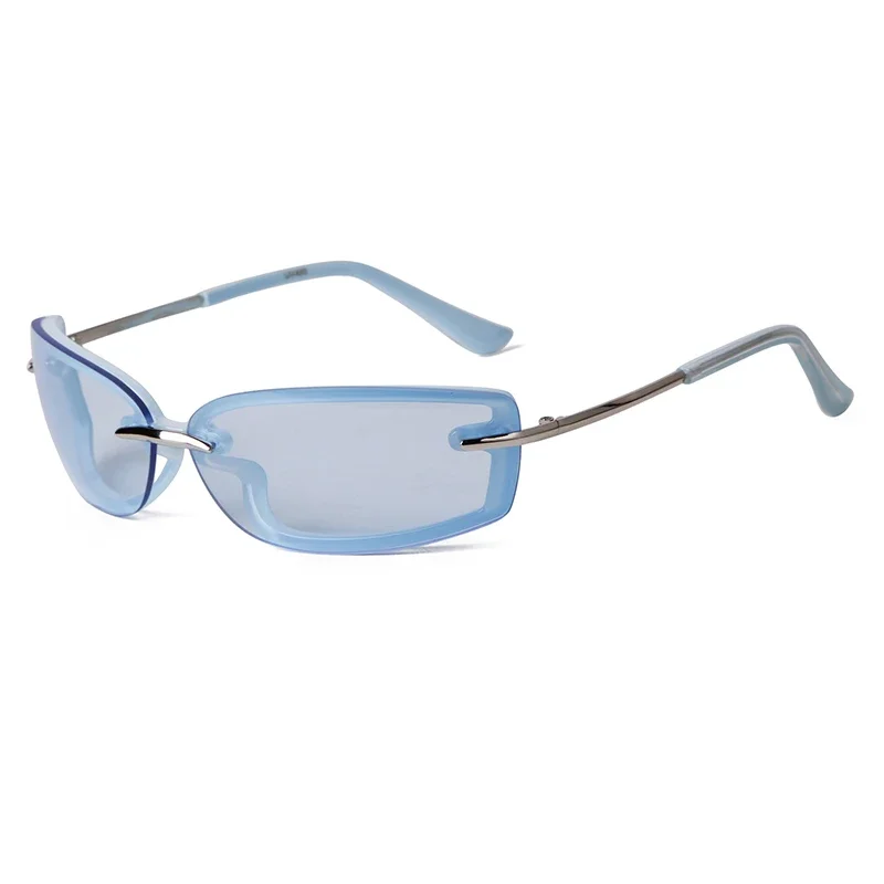 Trend Green Rimless Rectangle Sunglasses Women Men Brand Design 2024 Luxury Goggle Y2K Pink Yellow Lens Sun Glasses UV400 Female