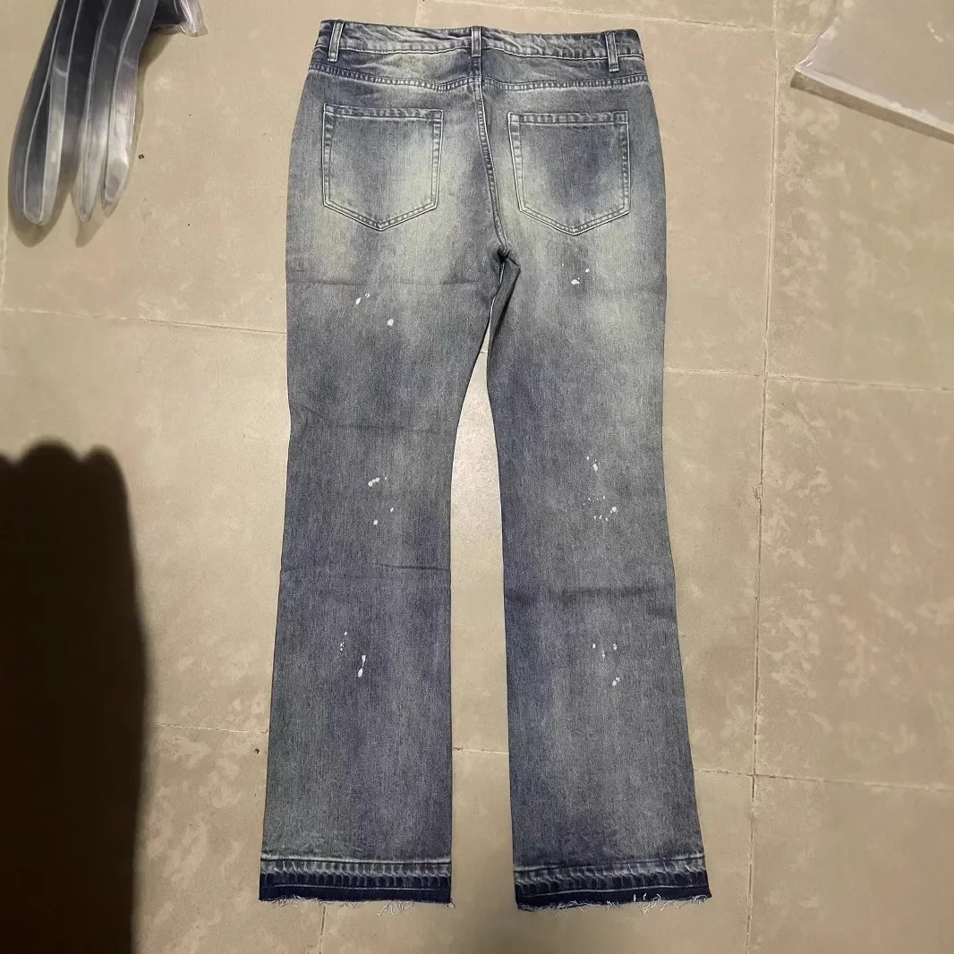사계절 남성 캐주얼 트렌디 아메리칸 빈티지 스플래시 잉크 플레어 바지 데일리 워시 데님 부츠 컷 바지 streetwear 남성