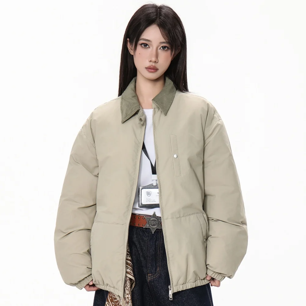 Femmes hiver doudoune rembourrée revers noir mode manteau hiver femmes gris femmes Simple solide gris hiver veste surdimensionnée