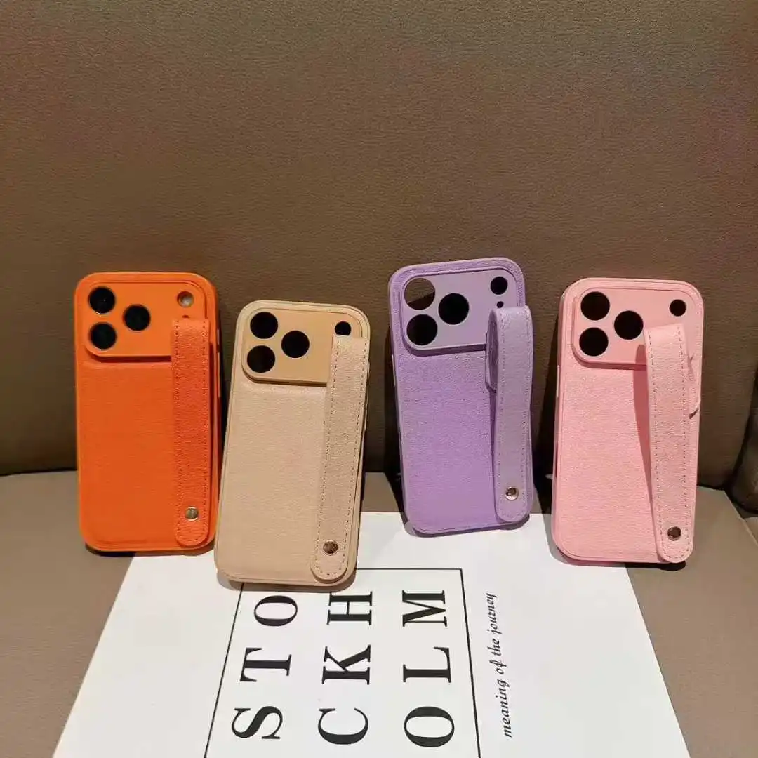 حافظات هاتف جلدية PU ملونة لهاتف آيفون 12 13 14 15 16 17 Pro Max مع سوار مضاد للسقوط حبل كامل مقاوم للصدمات Fundas