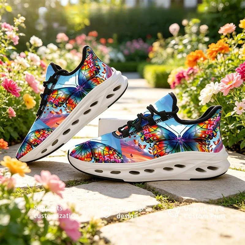 Ladies Men Running Shoes Sports Shoes Casual ShoesDreamy Rainbow Butterfly Print High-Style Versatile Trendy DesignSuitable fo