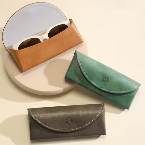 Vintage Leather Glasses Case Magnetic Buckle Sunglasses Pouch Soft Plush Lined Eyeglasses Box For Men Women Travel