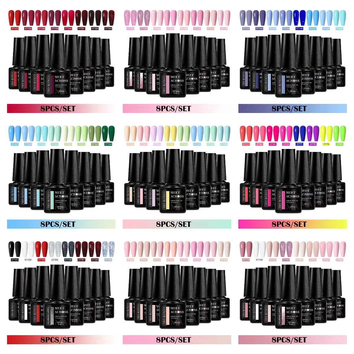8PCS Gel Nail Polish Set Multi Color Brown Red Pink UV LED Soak Off Nail Art Gel Polish for All Seasons HEMA/TPO FREE