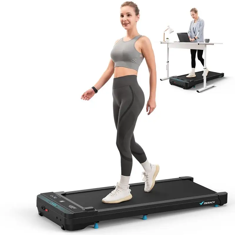 MERACH Under Desk 2-in-1 Walking Pad for Home & Office, 2.25HP Low-Noise Portable 220lbs Treadmill with LED Display