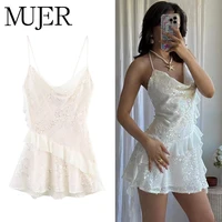 MUJER 2025 Mini vestido de lentejuelas para mujer, vestidos de fiesta sexis deslizantes para mujer, vestido de verano sin espalda para mujer, vestidos cortos de playa con tirantes