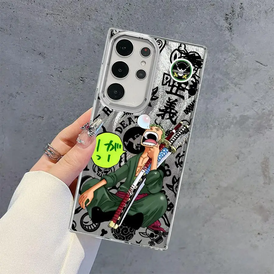 Oneชิ้นอะนิเมะเคสโทรศัพท์สําหรับSamsung Galaxy S25 Ultra S20 FE S23 S22 Plus S24 Ultra S21 S20 FE S21 + เปลือกนุ่มสีดํา