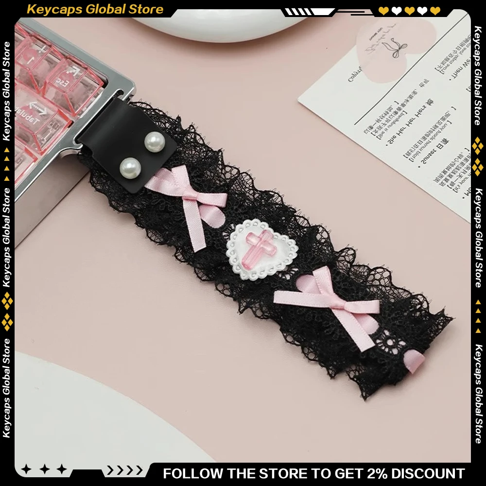 

Black Lace Keyboard Ribbon Cute/Kawaii Keyboards Pendant for Madlions Made60/68 VGN ATK Girils Gaming Keyboard Accessories