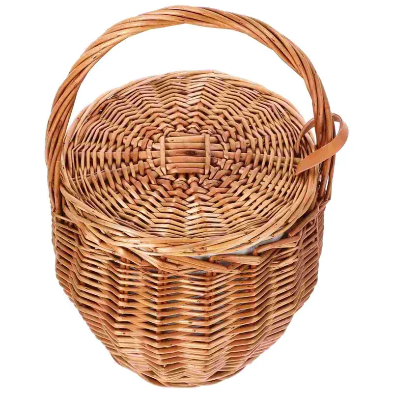 

A03F-Woven Natural Rattan Handwoven Wicker Picnic Basket For Outdoor Portable Decorative Fruit Storage Household