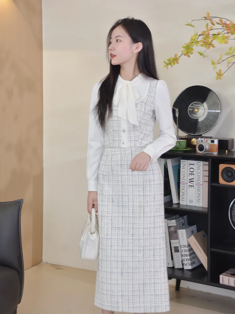 

Ele Casual Faion Set для женщин, легкий для зрелых, простой, маленький, Fraance, длинный све, круглая застежка на пуговицы