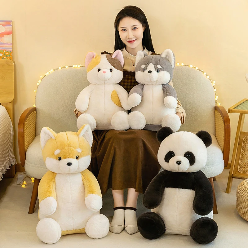 

Кавайная плюшевая игрушка, мягкая кукла, ленивый кот, сидящая панда, хаски, Шиба-ину, большая подушка, плюшевая детская игрушка, подарок на день рождения для детей