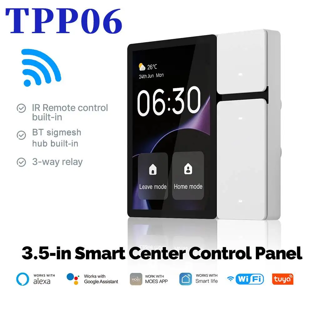 TUYA Smart Central Control Panel Mini Scene Mode Touch Screen 3 Relays Built-in IR Remote Control Bluetooths Wi-Fi/Sigmesh/IR