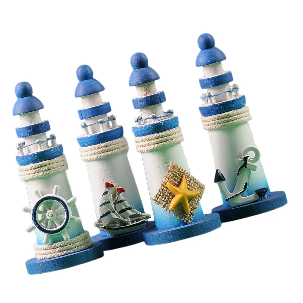 

4pcs Wooden Lighthouse Decor Accessories Mediterranean Beach Home Office Desk Stylish Lighthouse Decor Ornament