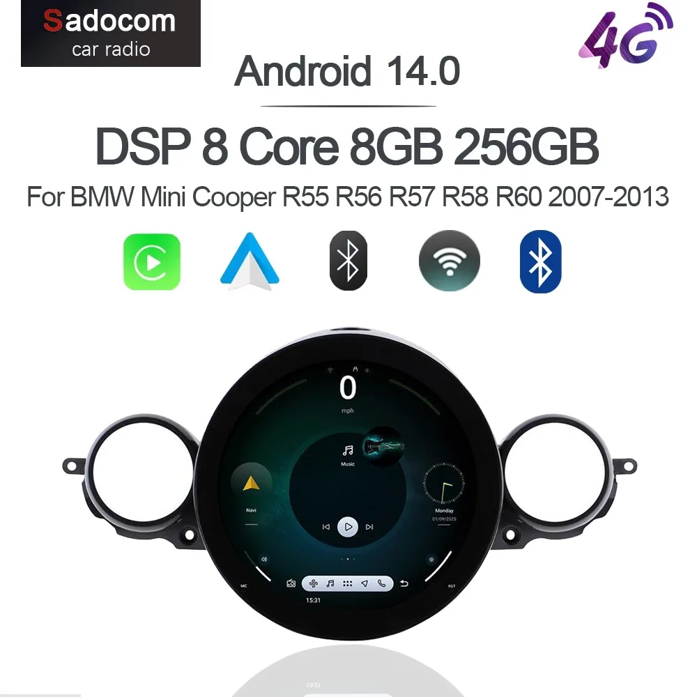 

Беспроводной Carplay DSP 8 ГБ 128 ГБ 11,7 "Android 14.0 автомобильный радиоплеер мультимедийный для BMW Mini Cooper R55 R56 R57 R58 R60 2007-2013