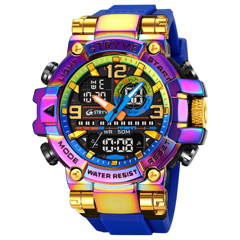 Fashion Quartz Digital Men Watch Dual time Blue Sport Man Wristwatches reloj hombre Waterproof Led Male Diver Watches Gift