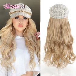 Blonde Long Wavey Hat wigs Cap Connect Synthetic Wigs Hair for Women Cosplay Daily Party Use High Resistant Fiber Hair