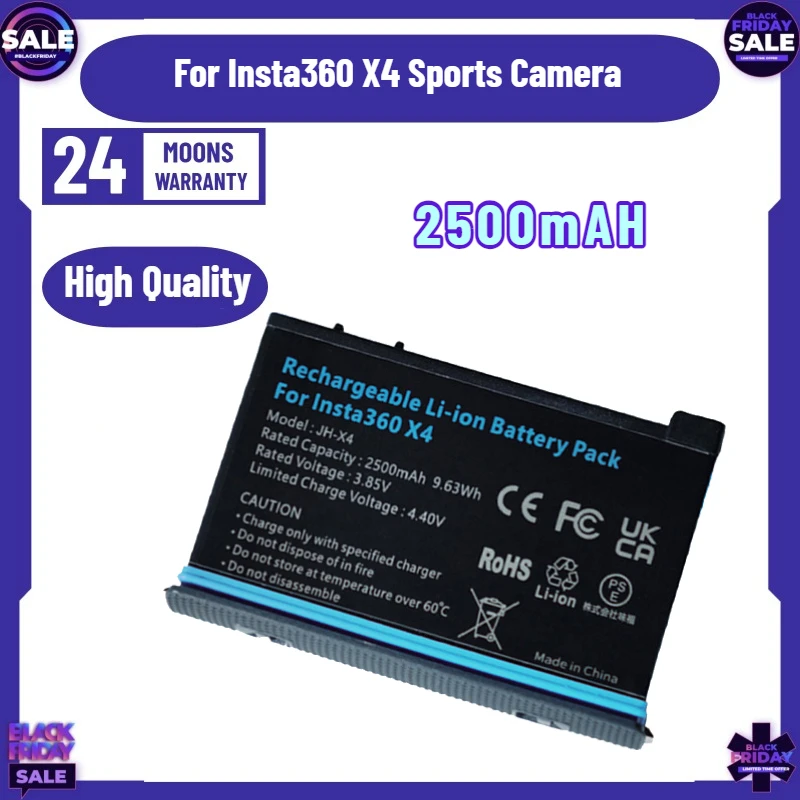 Replacement Battery Battery 2500mAH for Insta360 X4 Sports Camera 360 X4 High Endurance Charging Accessories