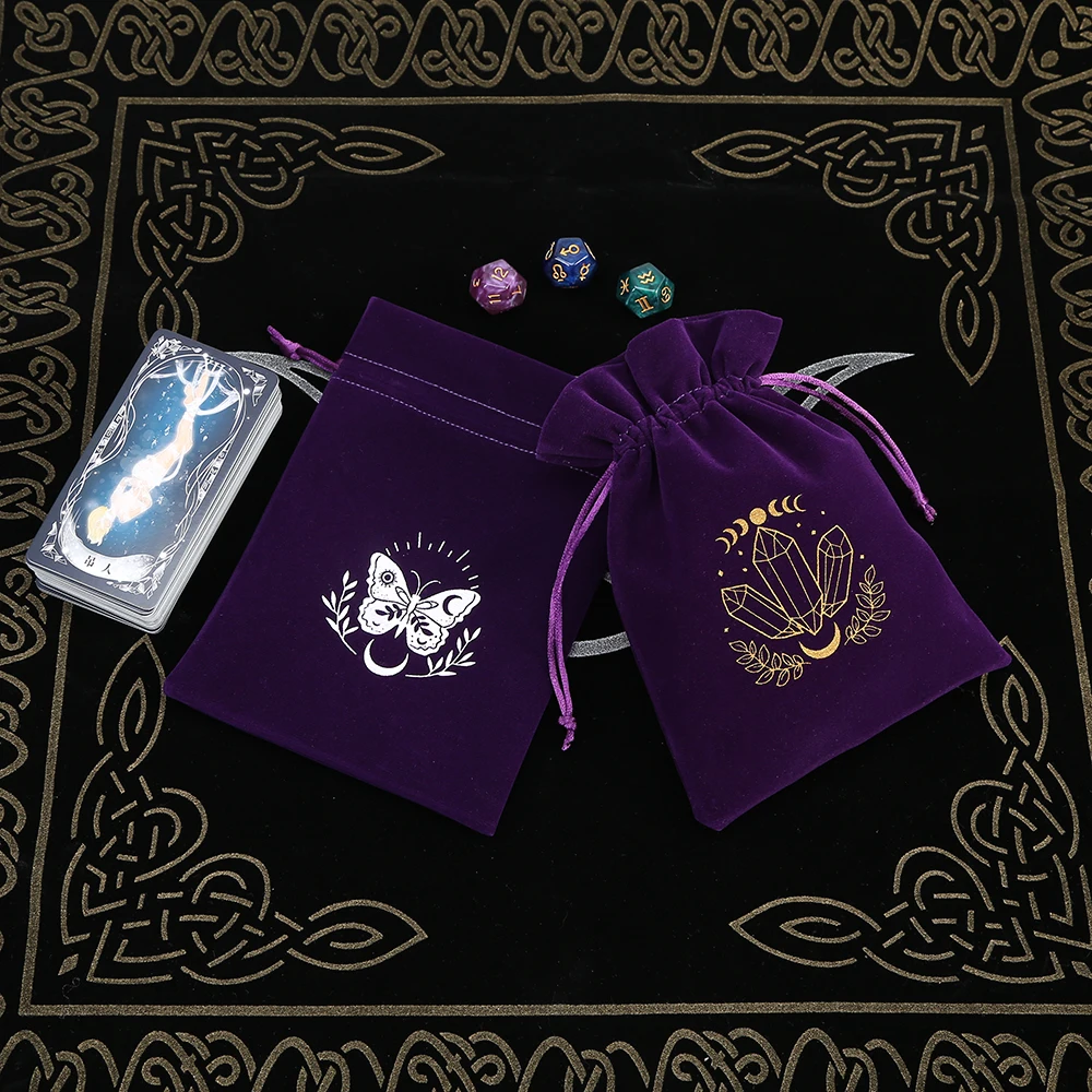 1Piece 13x18cm Tarot Storage Velvet Bag Drawstring Pocket Board Game Card Embroidery Package Witchcraft Supplies Altar Tarot Box