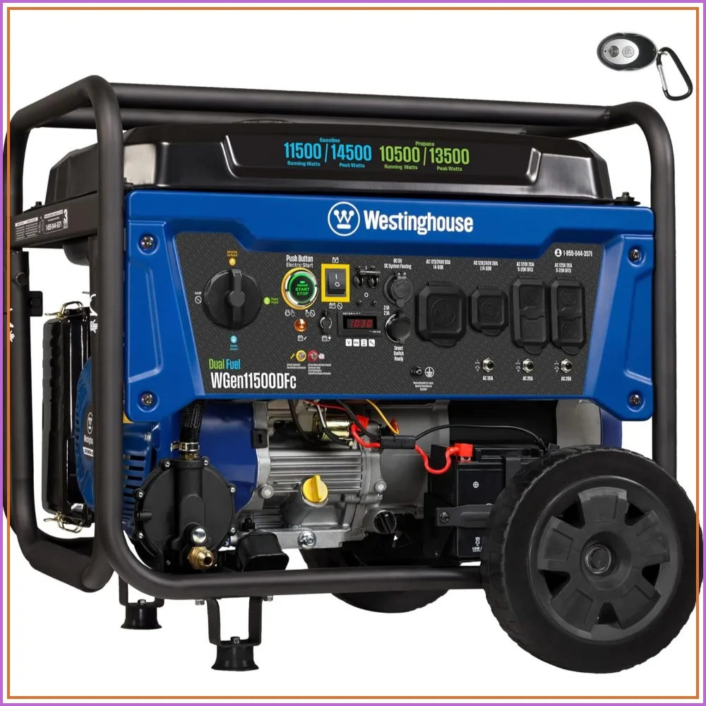 Dual Fuel Portable Generator 14500 Peak Watt Remote Start Transfer Switch Ready