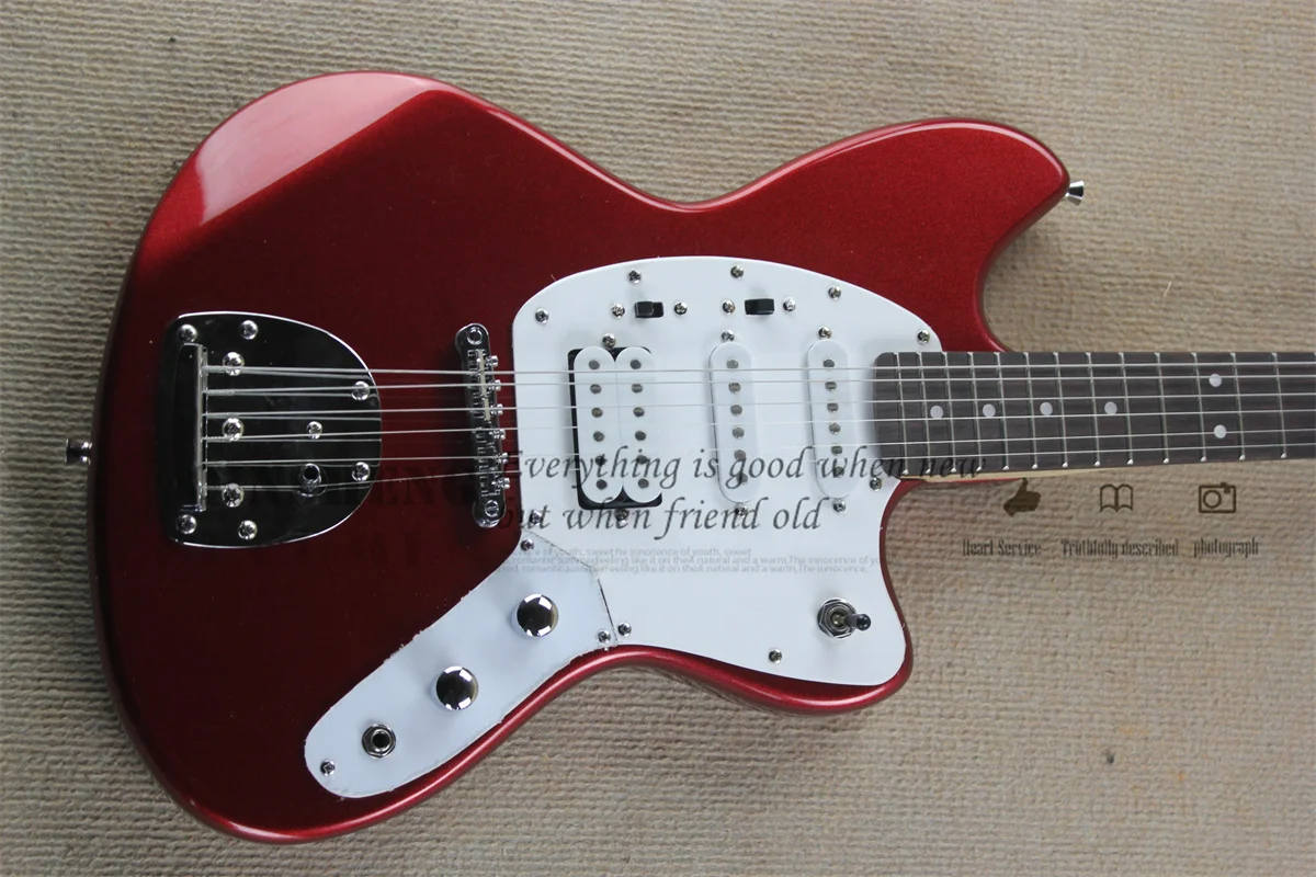 Metal Red Electric Guitar Jag Guitar Basswood Body Maple Neck Vintage Tuners White Pickguard Tailpiece