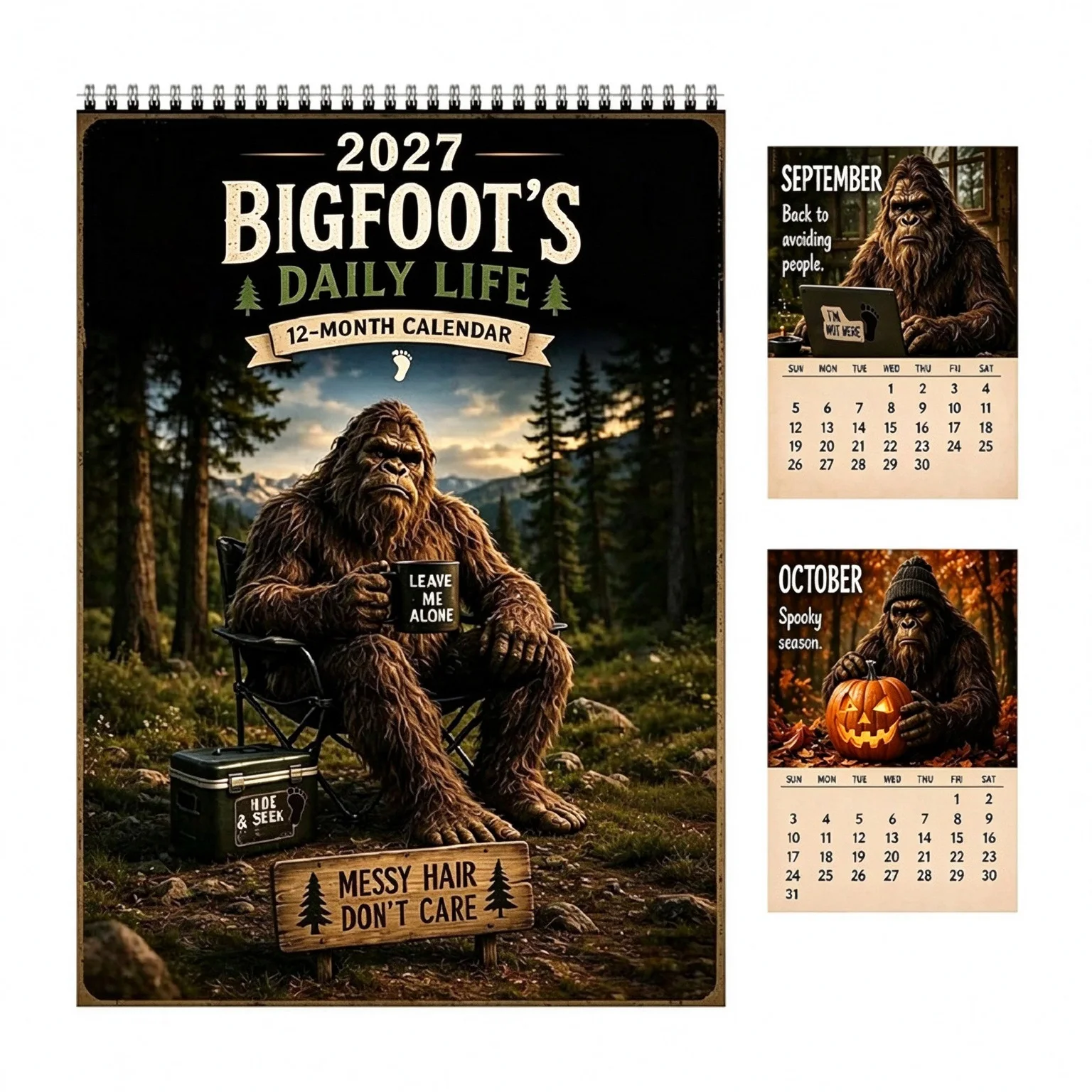 Funny Bigfoot Calendar 2027 Sasquatch Wall Calendar Hilarious Monthly Planner Gag Gift for Men Coworkers Dad