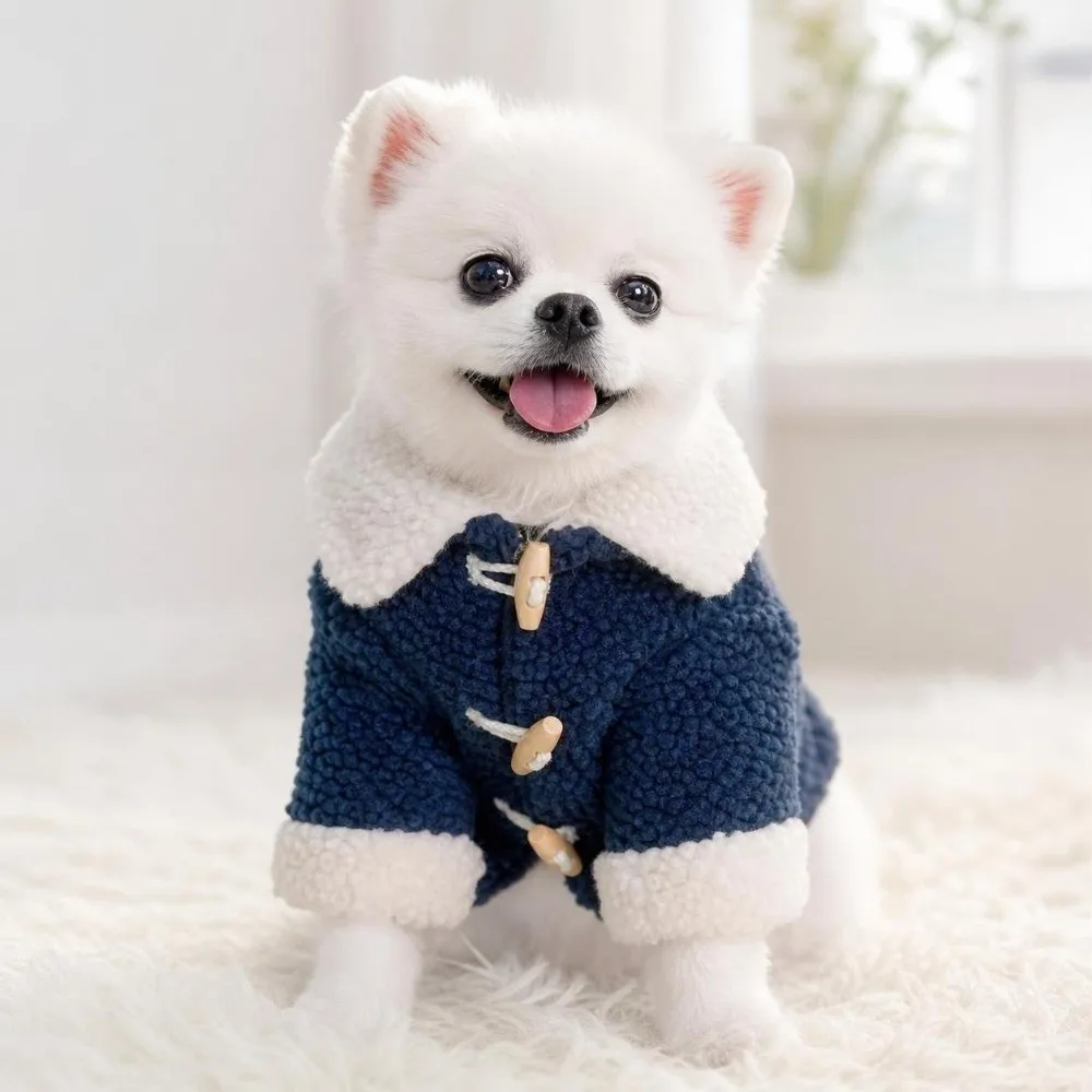 Modische Herbst-Winter-Hundekleidung, Verdickte Hunde-Wanderjacke mit Hornverschluss, Winddichter Niedlicher Hundebodysuit für Kleine und Mittelgroße Hunde