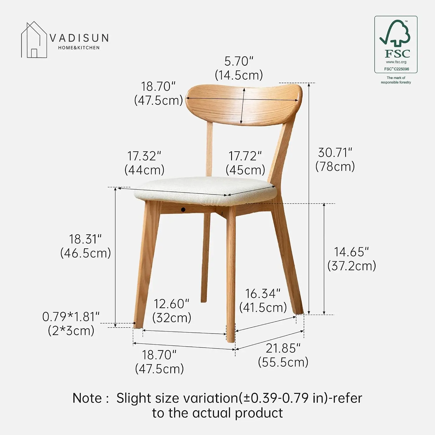 Solid Oak Dining Chair Mid Century Curved Backrest Fabric Upholstered Kitchen Study Living Room 6pcs, Customized