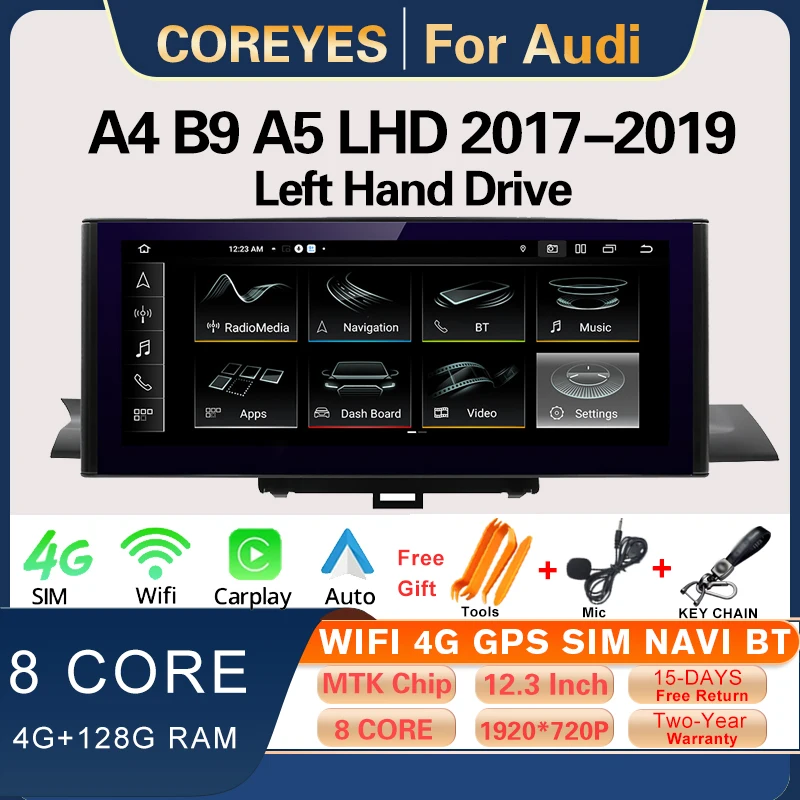 

COREYES 12.3'' Carplay Android 12 Car Radio For Audi A4 B9 A5 LHD 2017-2019 Multimedia Player Stereo Navigation Head Unit BT