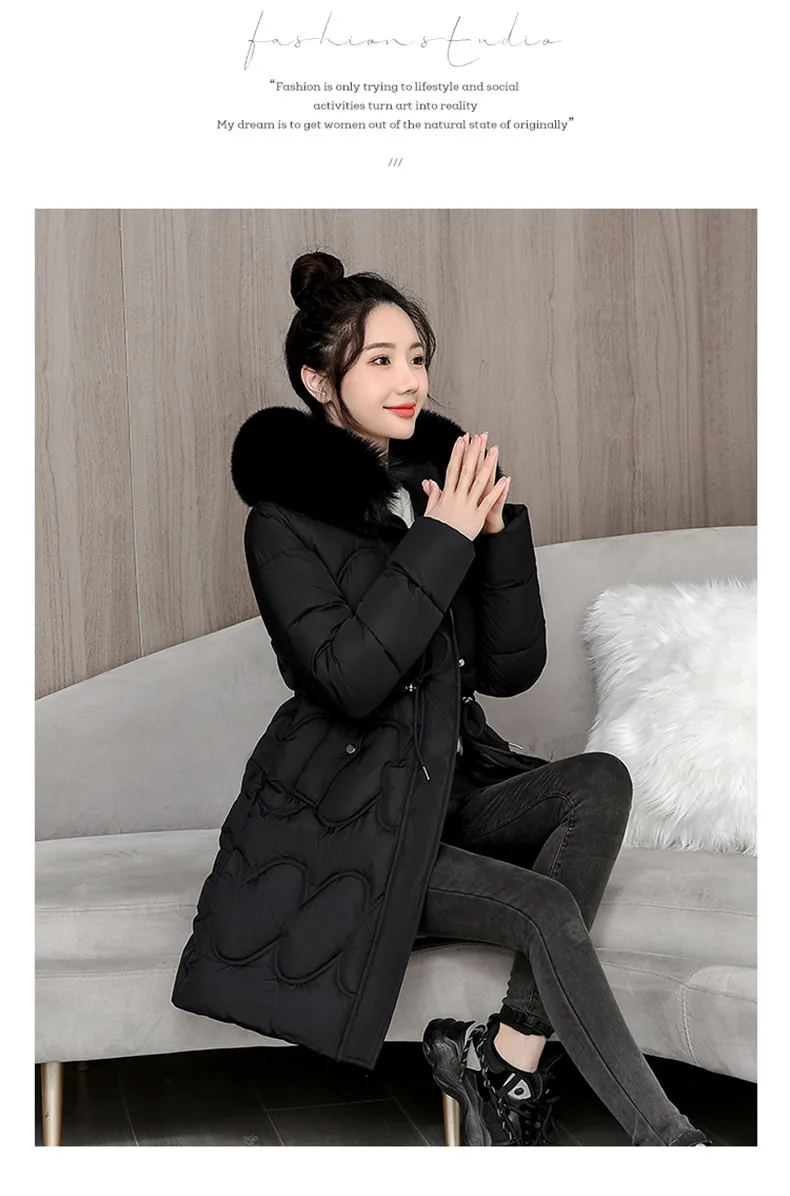 2026 Winter New Fur Collar Puffer Down Parka Loose Long Hooded Warmer Thicken Snow Jacket Pocket Zipper Outerwear Female