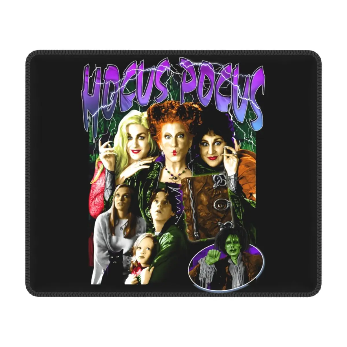 Custom Halloween Witch Hocus Pocus Film Mouse Pad Anti-Slip Rubber Mousepad with Durable Stitched Edges Computer PC Mouse Mat