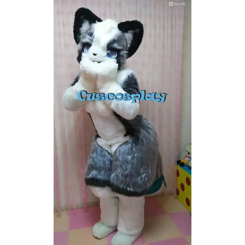 Costume de mascotte à fourrure longue pour adultes, loup, chien, fourrure, Halloween, Noël, fête d'anniversaire, robe de paupières, unisexe, déclin, cosplay