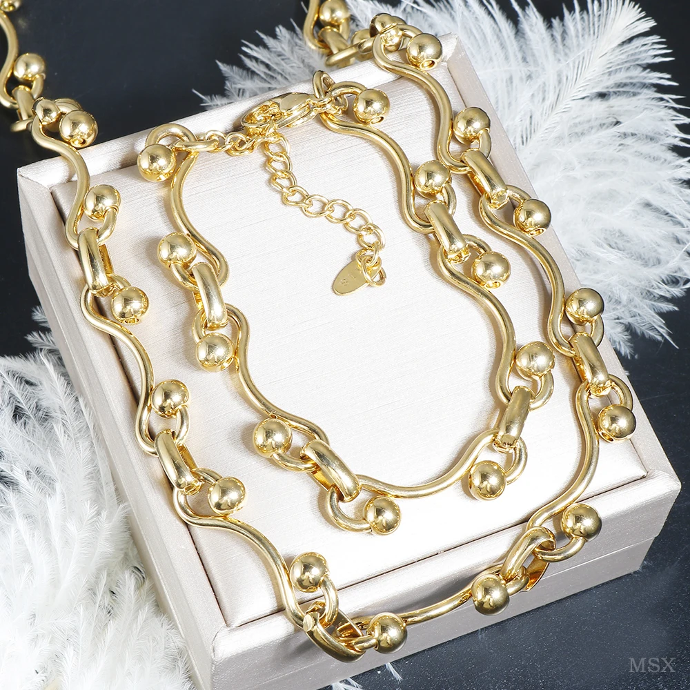 

Heavy Industry Metal Matching Chain Jewelry Sets Handwoven Symbol Necklace for Women Layered Gold Color Bracelet Valentine's Day