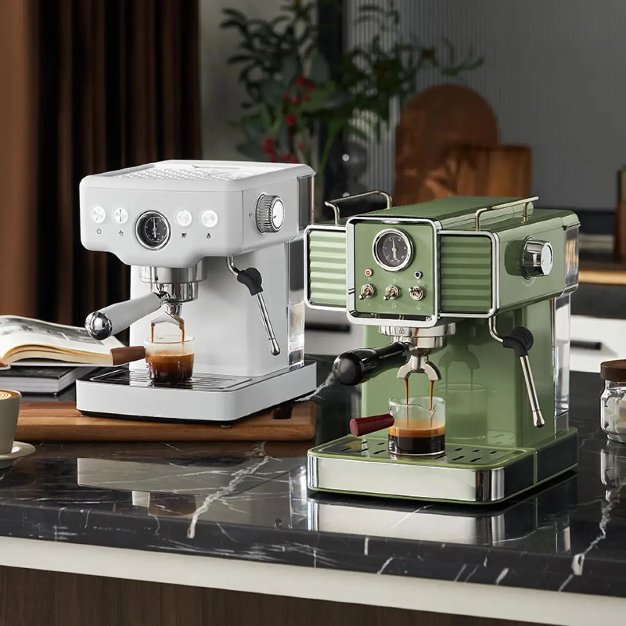 Coffee machine Italian full semi-automatic household steam beating milk foam sea salt white