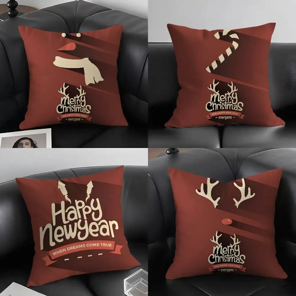 

Christmas Red Collection Pillow Case Plush Fabric Soft Pillowcase Double Sided Print Cushion Cover Household Gifts